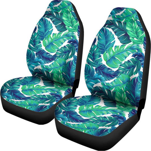 Teal Tropical Leaf Pattern Print Universal Fit Car Seat Covers