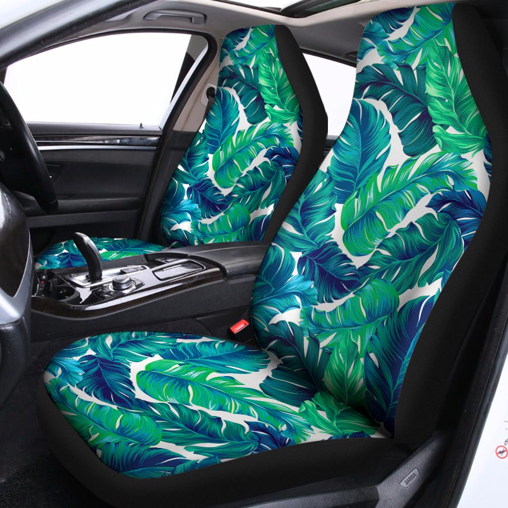 Teal Tropical Leaf Pattern Print Universal Fit Car Seat Covers