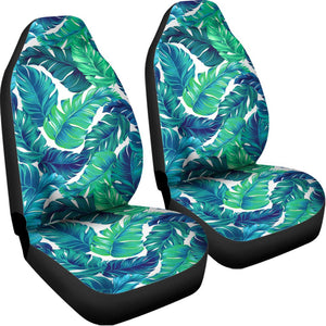 Teal Tropical Leaf Pattern Print Universal Fit Car Seat Covers