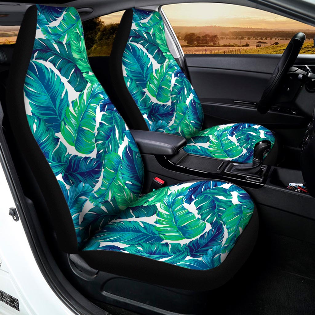 Teal Tropical Leaf Pattern Print Universal Fit Car Seat Covers