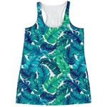 Teal Tropical Leaf Pattern Print Women's Racerback Tank Top