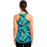 Teal Tropical Leaf Pattern Print Women's Racerback Tank Top