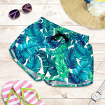 Teal Tropical Leaf Pattern Print Women's Shorts