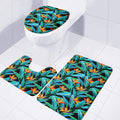 Teal Tropical Pattern Print 3 Piece Bath Mat Set