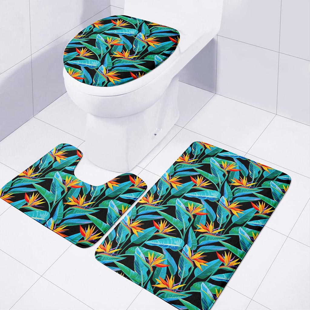 Teal Tropical Pattern Print 3 Piece Bath Mat Set