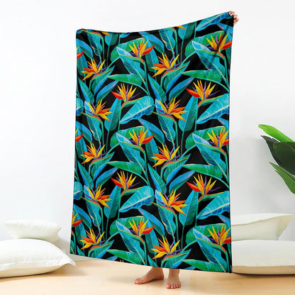 Teal Tropical Pattern Print Blanket