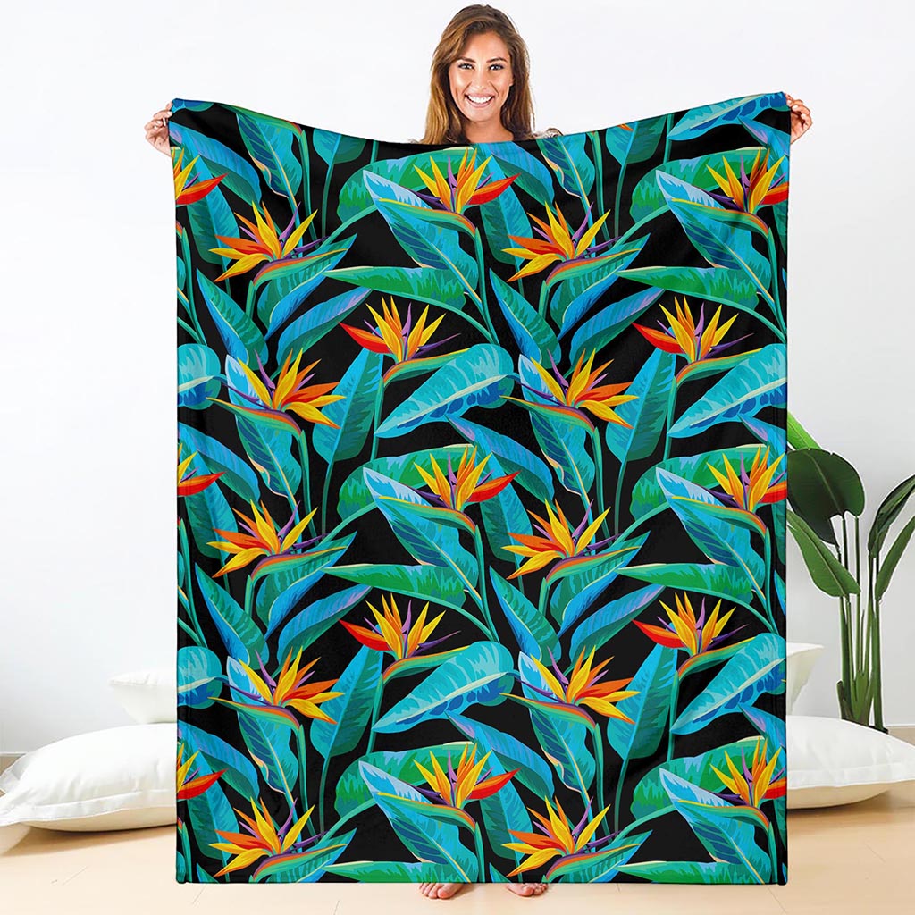Teal Tropical Pattern Print Blanket