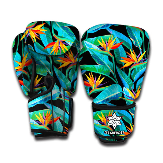 Teal Tropical Pattern Print Boxing Gloves