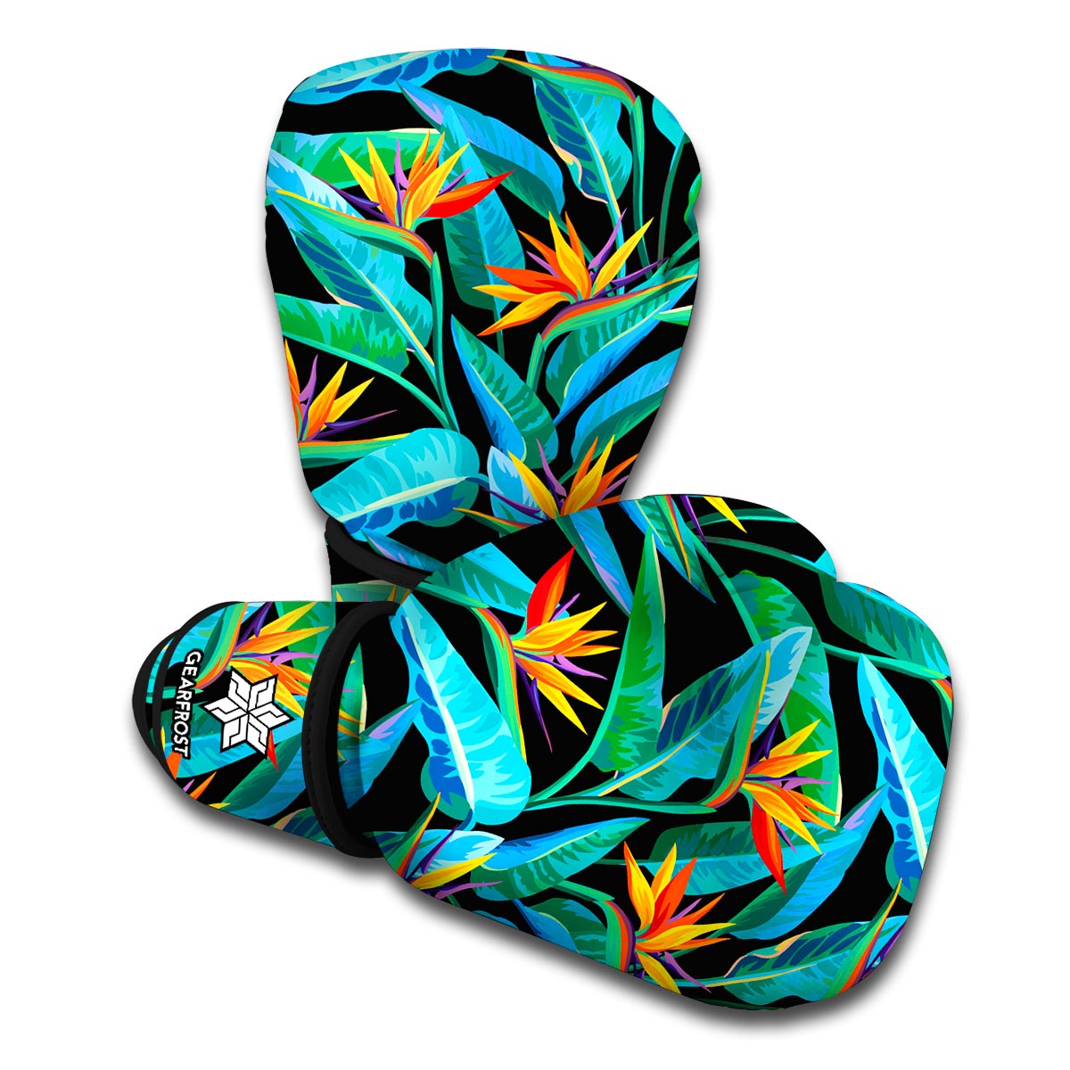 Teal Tropical Pattern Print Boxing Gloves
