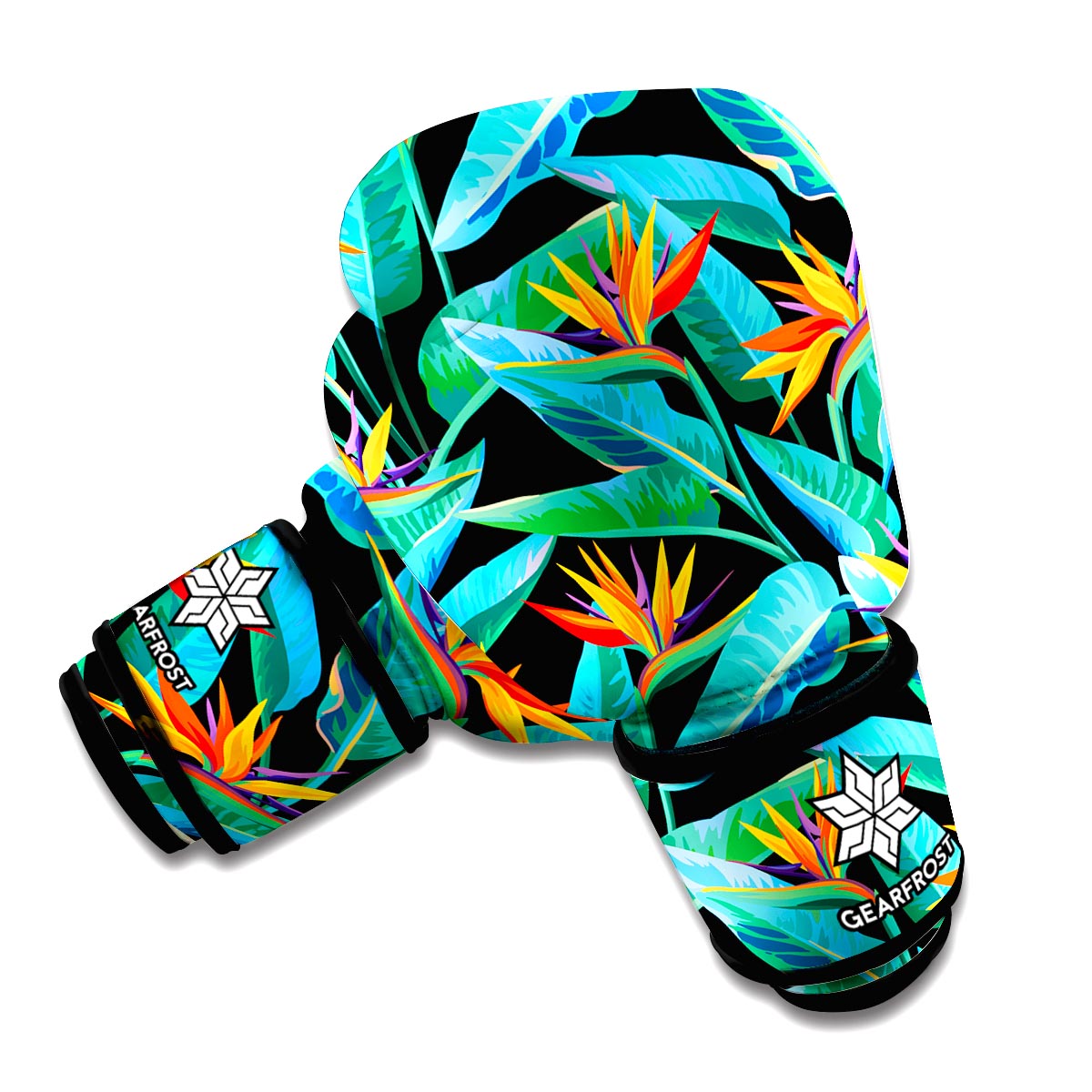 Teal Tropical Pattern Print Boxing Gloves
