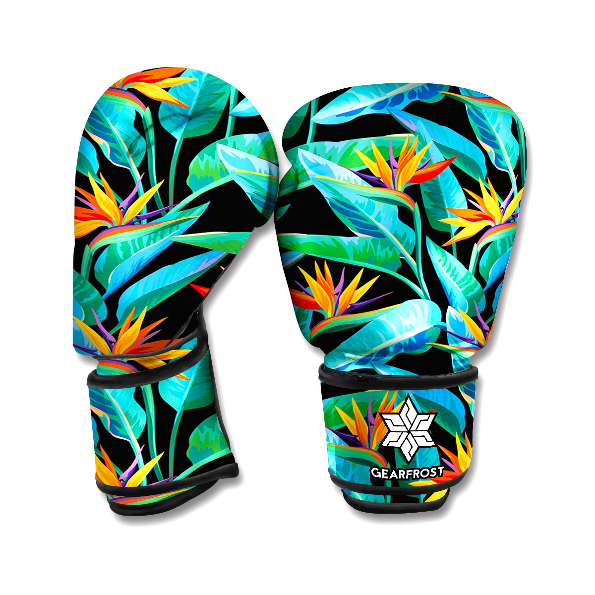 Teal Tropical Pattern Print Boxing Gloves
