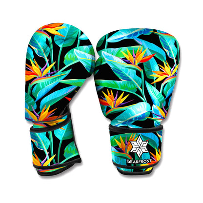 Teal Tropical Pattern Print Boxing Gloves