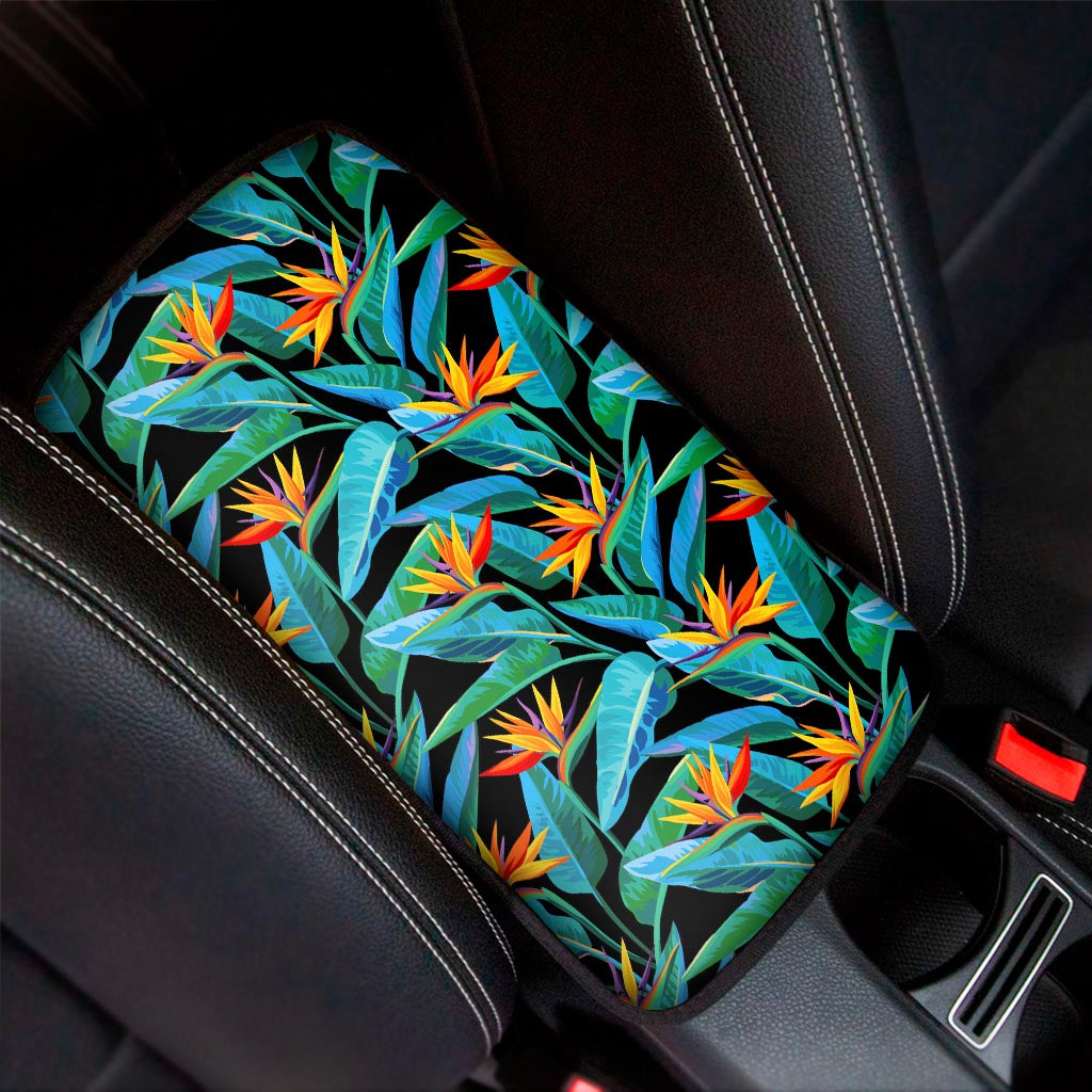 Teal Tropical Pattern Print Car Center Console Cover
