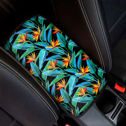 Teal Tropical Pattern Print Car Center Console Cover