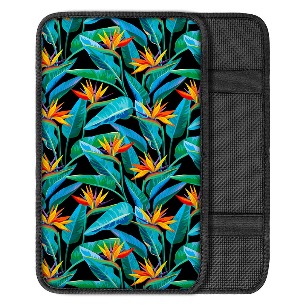 Teal Tropical Pattern Print Car Center Console Cover
