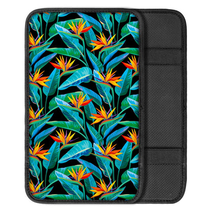 Teal Tropical Pattern Print Car Center Console Cover