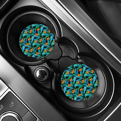 Teal Tropical Pattern Print Car Coasters
