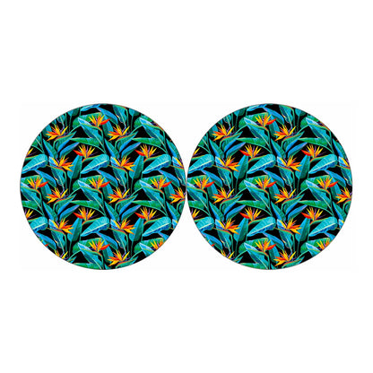 Teal Tropical Pattern Print Car Coasters