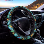 Teal Tropical Pattern Print Car Steering Wheel Cover