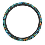 Teal Tropical Pattern Print Car Steering Wheel Cover