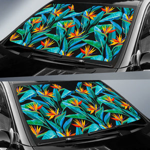 Teal Tropical Pattern Print Car Sun Shade GearFrost