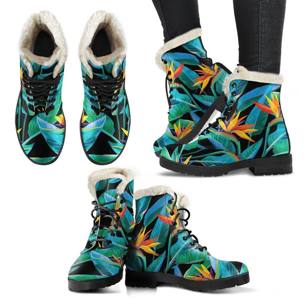 Teal Tropical Pattern Print Comfy Boots GearFrost