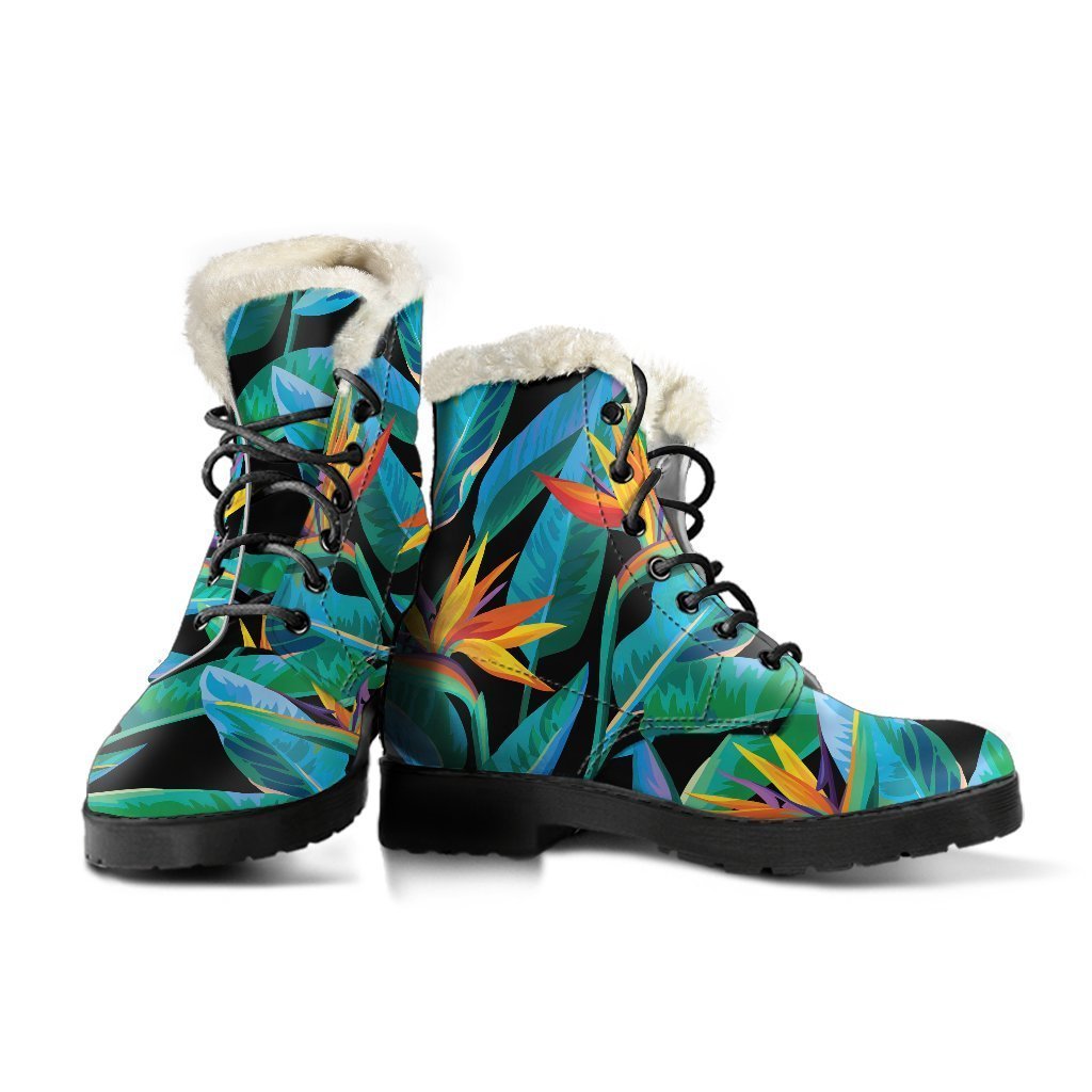 Teal Tropical Pattern Print Comfy Boots GearFrost
