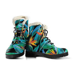 Teal Tropical Pattern Print Comfy Boots GearFrost