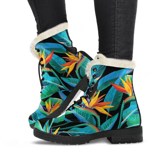 Teal Tropical Pattern Print Comfy Boots GearFrost