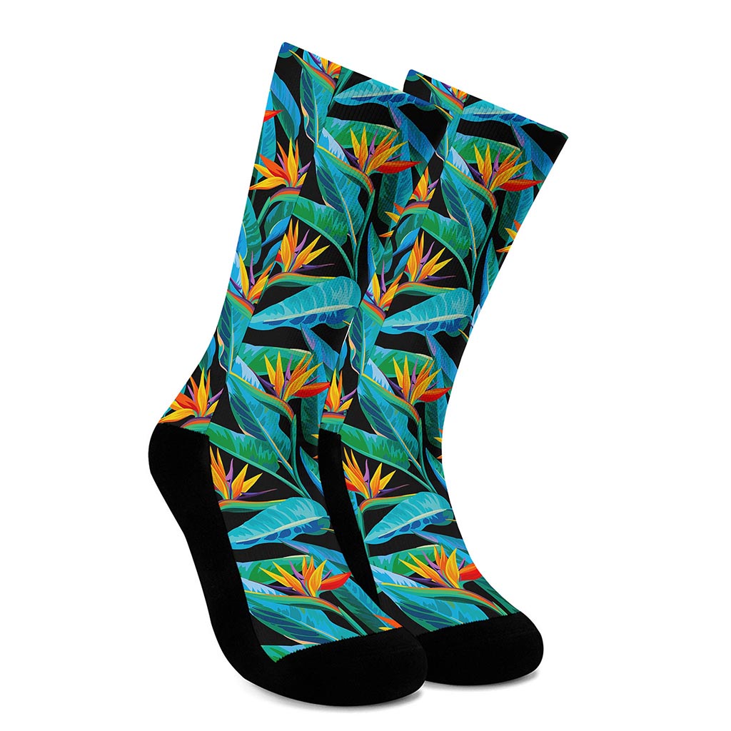 Teal Tropical Pattern Print Crew Socks