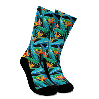 Teal Tropical Pattern Print Crew Socks