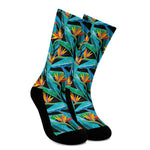 Teal Tropical Pattern Print Crew Socks