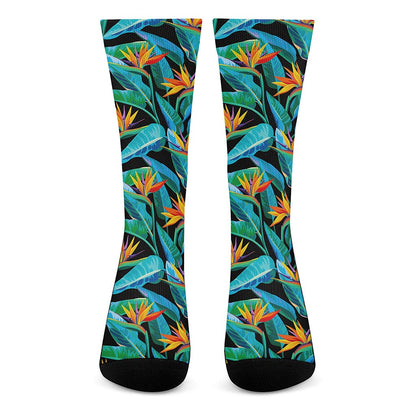 Teal Tropical Pattern Print Crew Socks