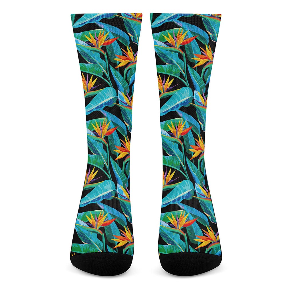 Teal Tropical Pattern Print Crew Socks