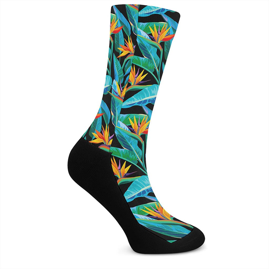 Teal Tropical Pattern Print Crew Socks