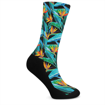 Teal Tropical Pattern Print Crew Socks