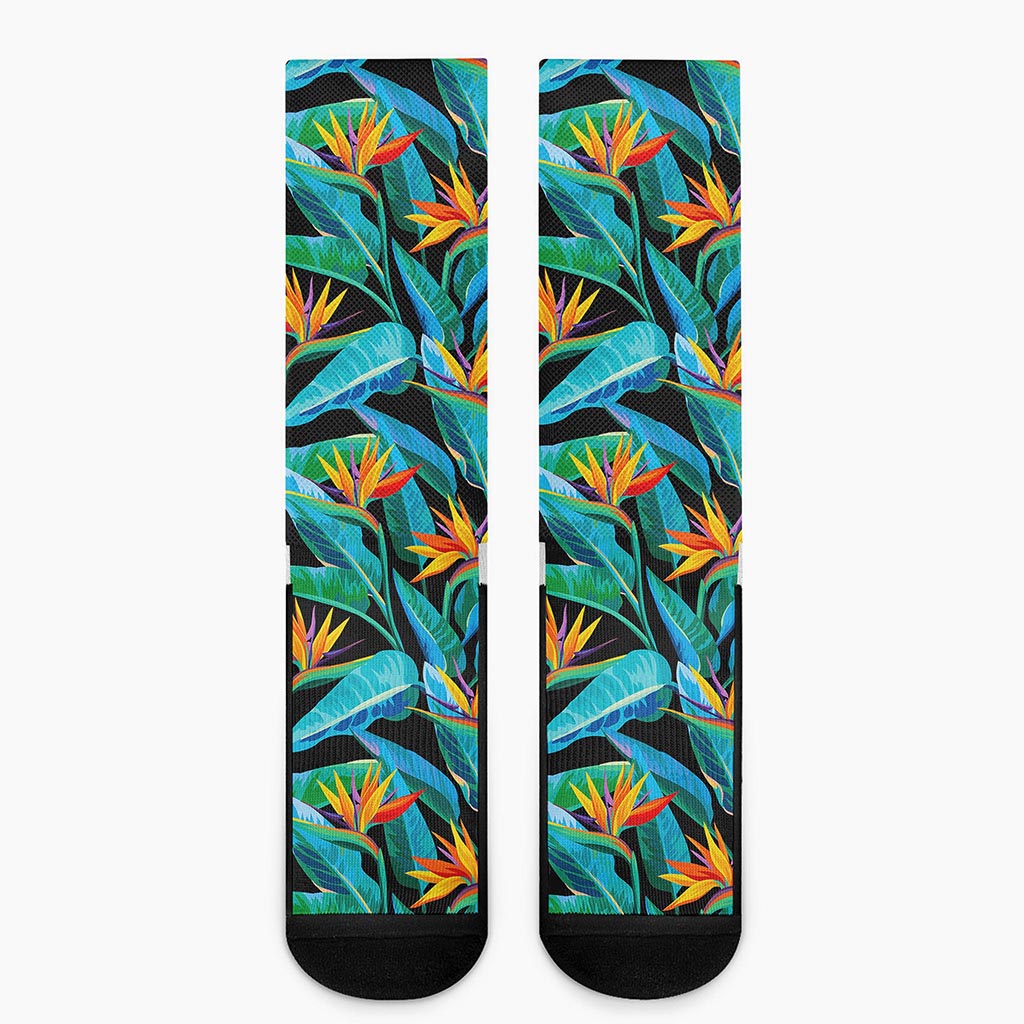 Teal Tropical Pattern Print Crew Socks