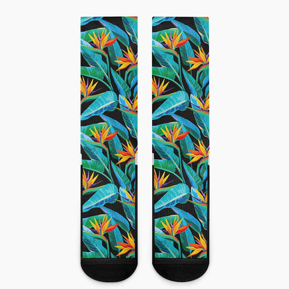 Teal Tropical Pattern Print Crew Socks