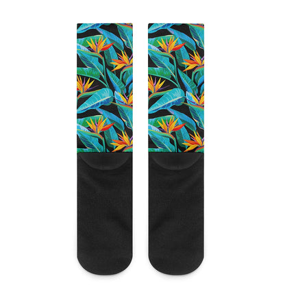 Teal Tropical Pattern Print Crew Socks