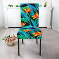 Teal Tropical Pattern Print Dining Chair Slipcover