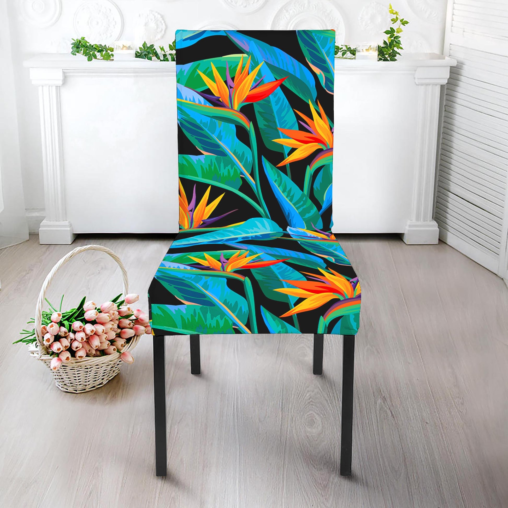 Teal Tropical Pattern Print Dining Chair Slipcover
