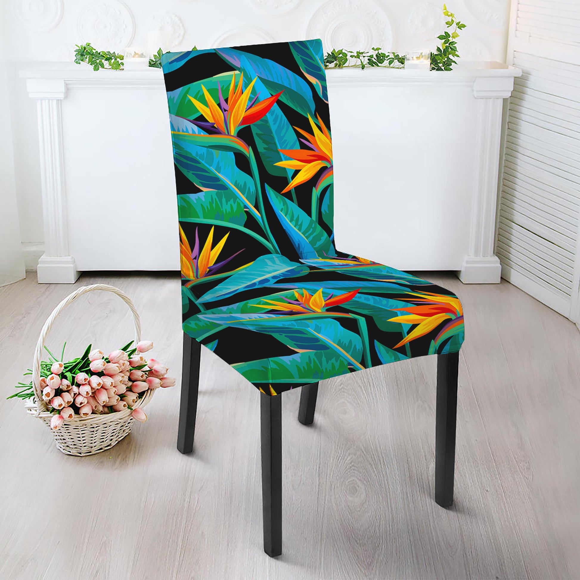 Teal Tropical Pattern Print Dining Chair Slipcover