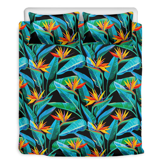 Teal Tropical Pattern Print Duvet Cover Bedding Set