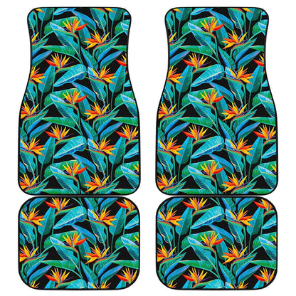 Teal Tropical Pattern Print Front and Back Car Floor Mats