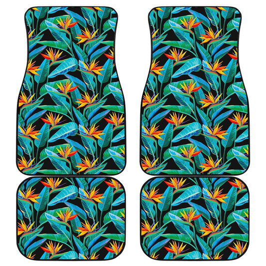 Teal Tropical Pattern Print Front and Back Car Floor Mats