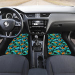 Teal Tropical Pattern Print Front and Back Car Floor Mats