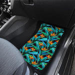 Teal Tropical Pattern Print Front and Back Car Floor Mats
