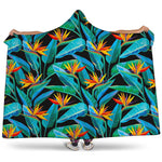 Teal Tropical Pattern Print Hooded Blanket