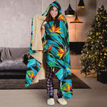 Teal Tropical Pattern Print Hooded Blanket