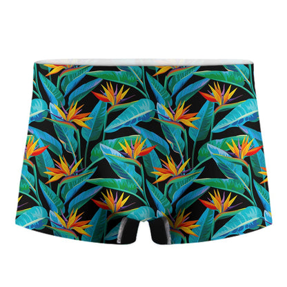 Teal Tropical Pattern Print Men's Boxer Briefs